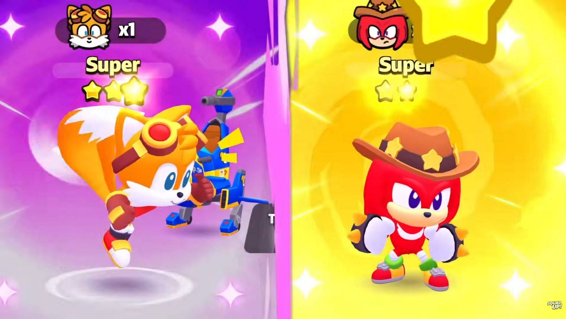 New Squaddies Tails and Knuckles arriving in the Squad Busters x Sonic update (Image via Supercell)